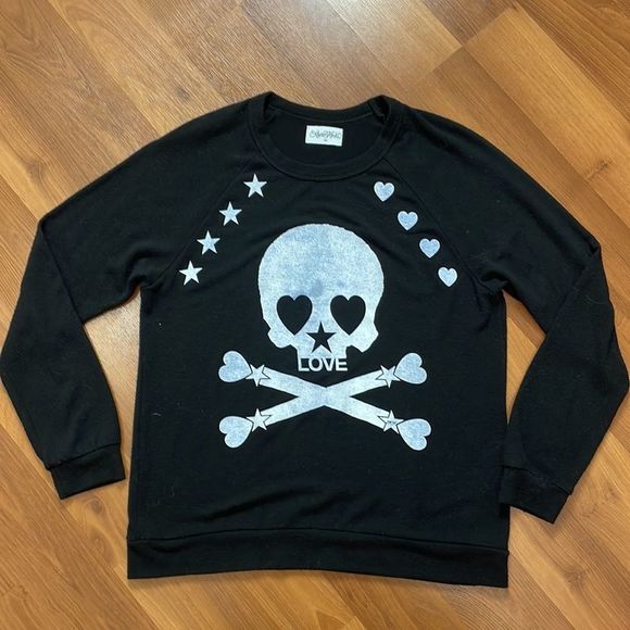 Lauren Moshi Black Sweatshirt Skull Heart Love - Picture 5 of 5